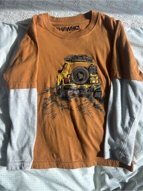HAWK Orange & Gray Layered-Look Long Sleeve Tee with Yellow Off-Road Truck